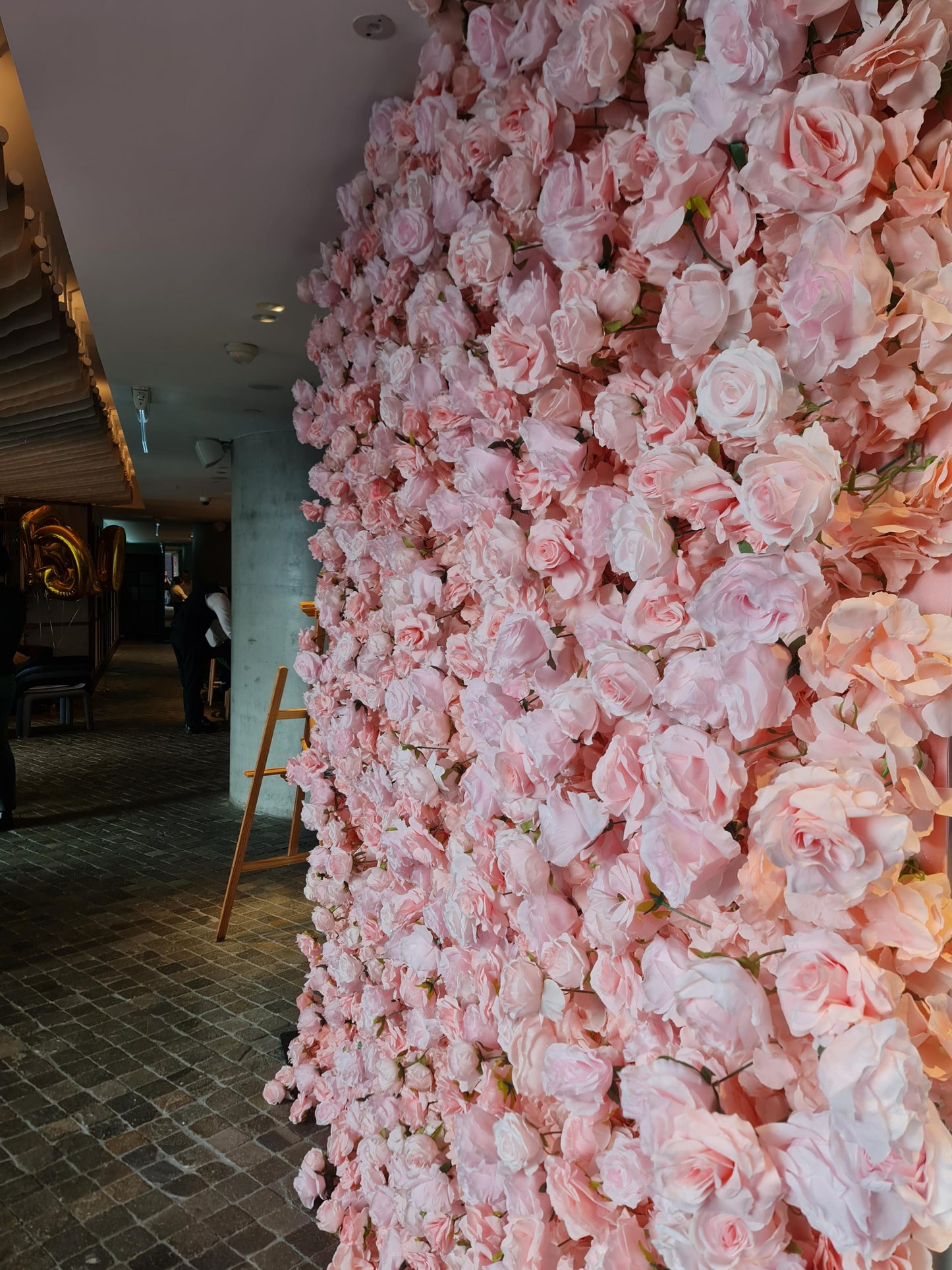 Light pink rose flower wall Sydney wedding photo backdrop