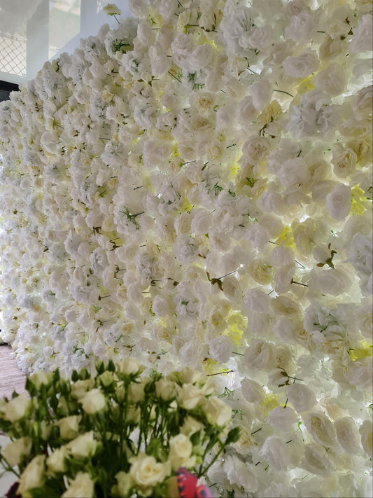 White & Off-White Flower Wall | 4.8m x 2.4m Elegant Backdrop Hire