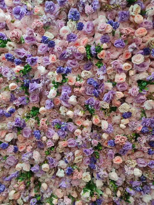 Vibrant Purple & Pink Mixed Flower Wall | 2.4m x 2.4m Backdrop Hire
