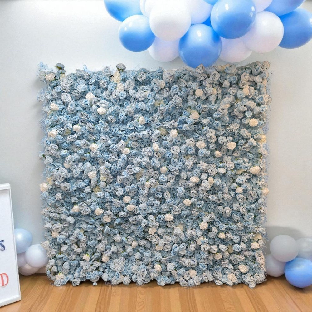 Elegant Blue Flower Wall | 2.4m x 2.4m Backdrop Hire