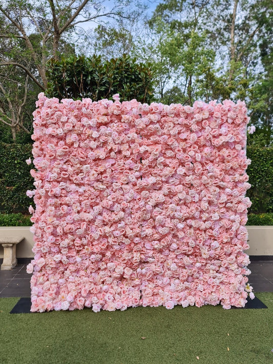 Pink flower wall hire Sydney 2.4 x 2.4m wedding backdrop