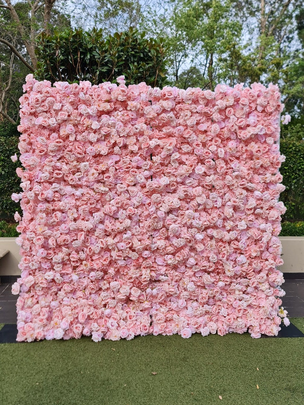 Light Pink Flower Wall | 2.4m x 2.4m Romantic Backdrop Hire for Sydney wedding reception and event backdrop styling, product 