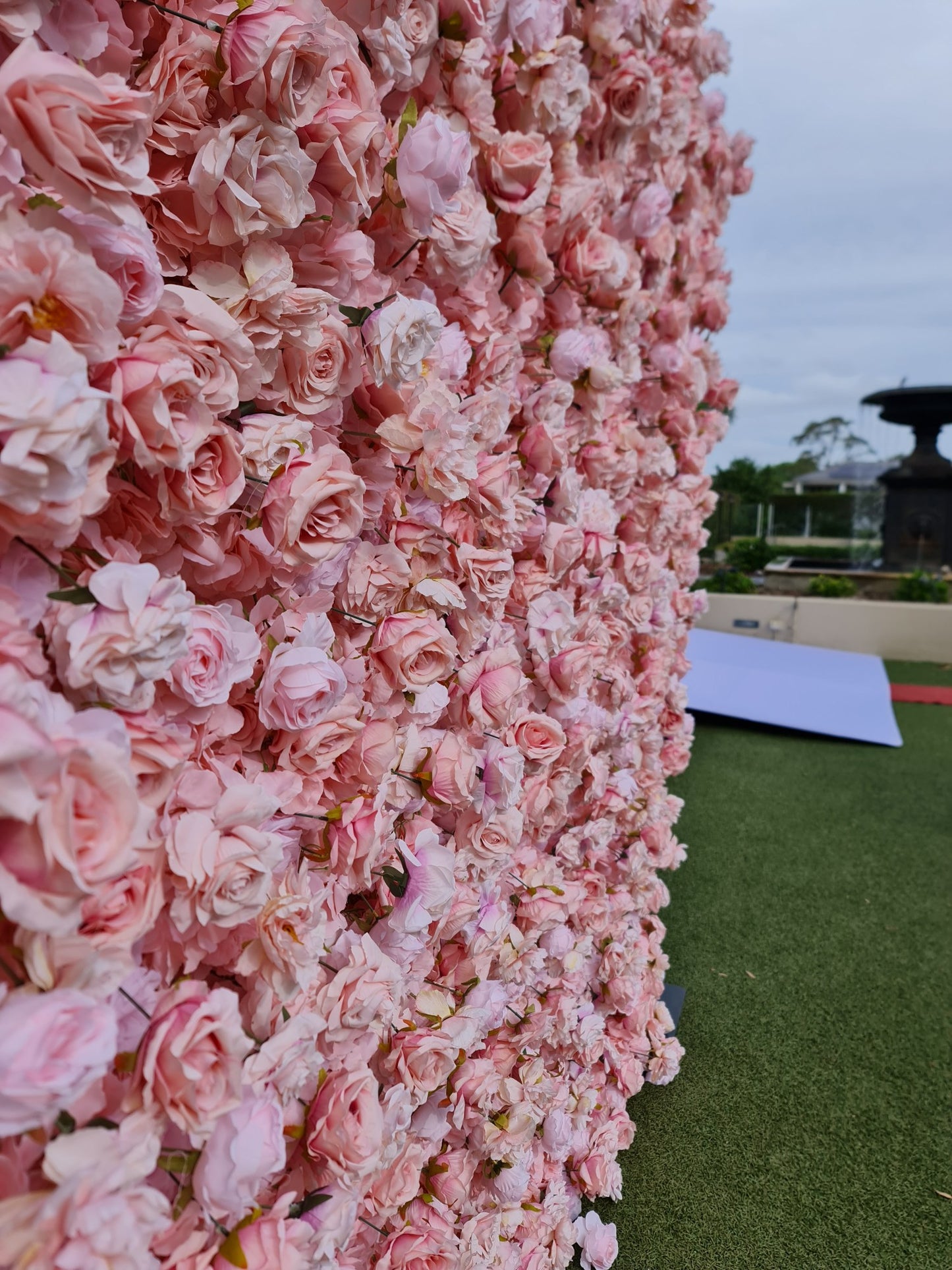 Elegant pink floral wall hire Sydney 2.4 x 2.4m event backdrop