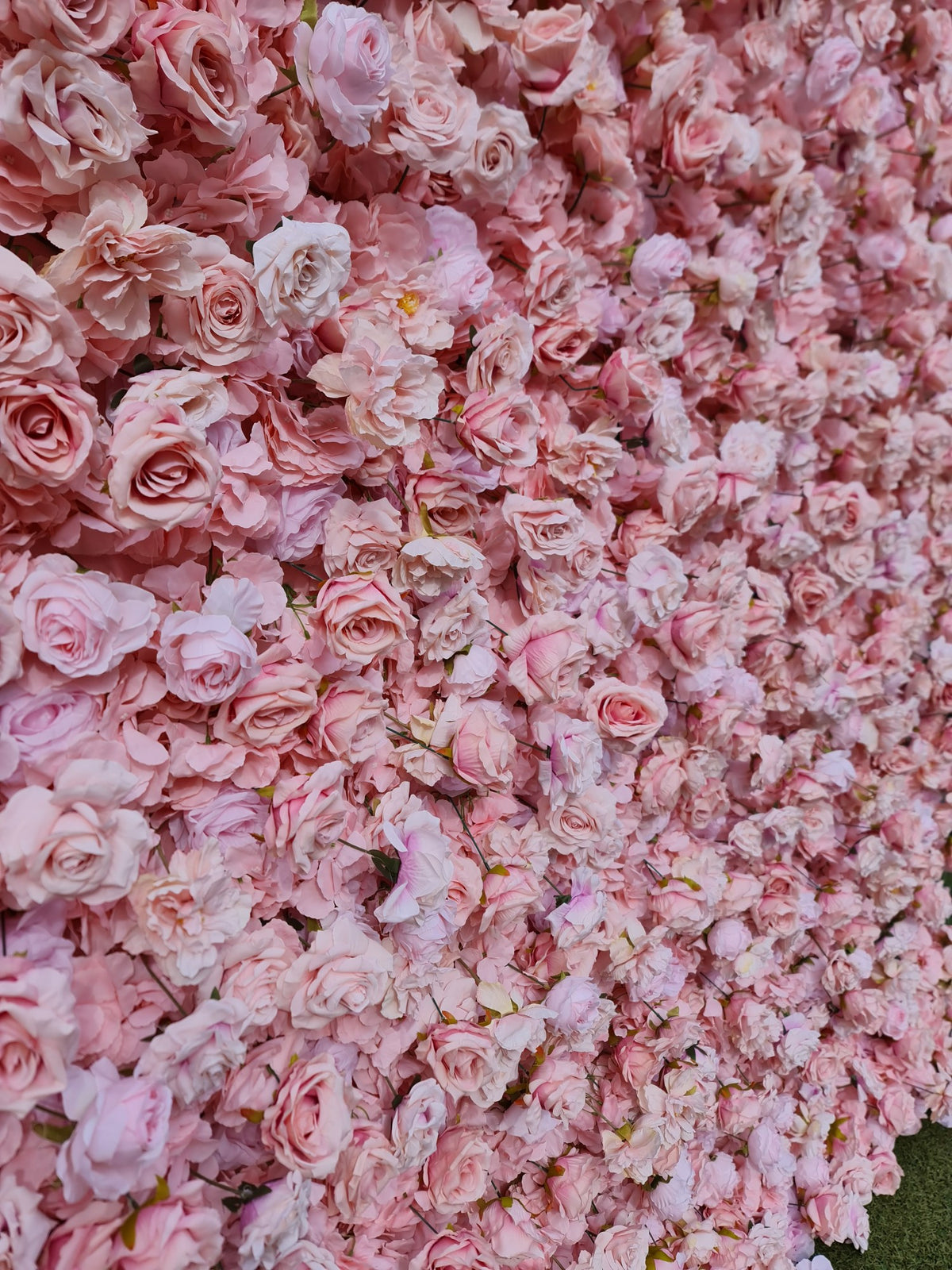 Light Pink Flower Wall | 2.4m x 2.4m Romantic Backdrop Hire for Sydney wedding reception and event backdrop styling, product 