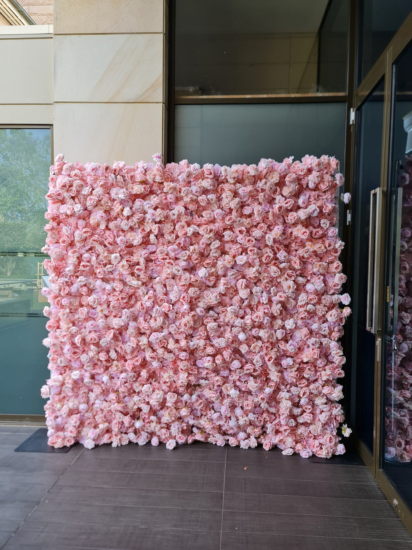 Pink rose flower wall backdrop hire Sydney 2.4 x 2.4m