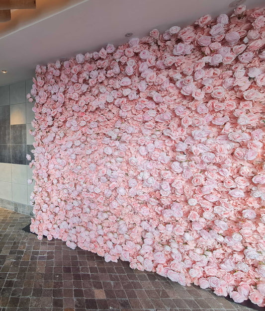 Light Pink Flower Wall | 4.8m x 2.4m Romantic Backdrop Hire