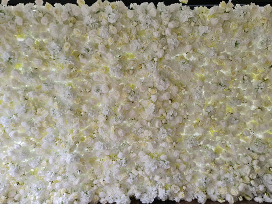White & Off-White Flower Wall | 4.8m x 2.4m Elegant Backdrop Hire