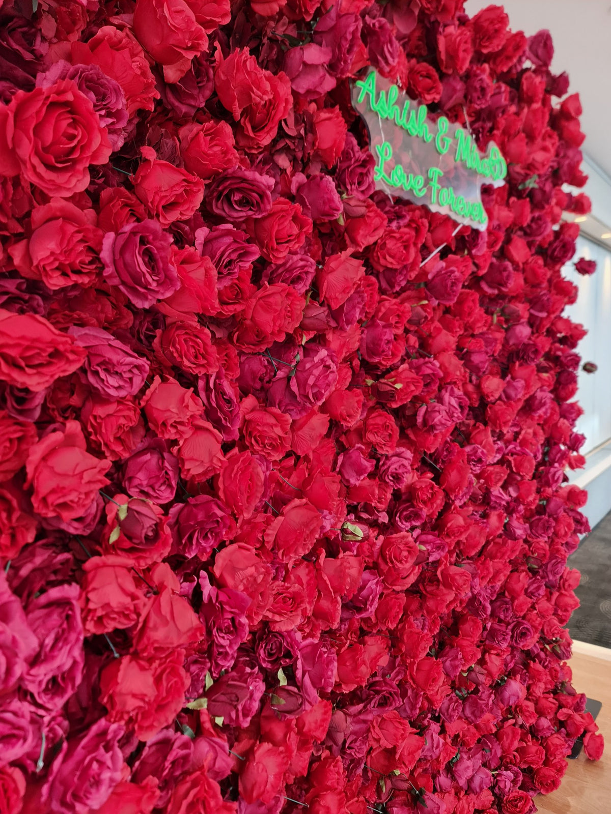 Luxury Red Rose Flower Wall 2.4m x 2.4m for Sydney wedding reception and event backdrop styling, product photo 6