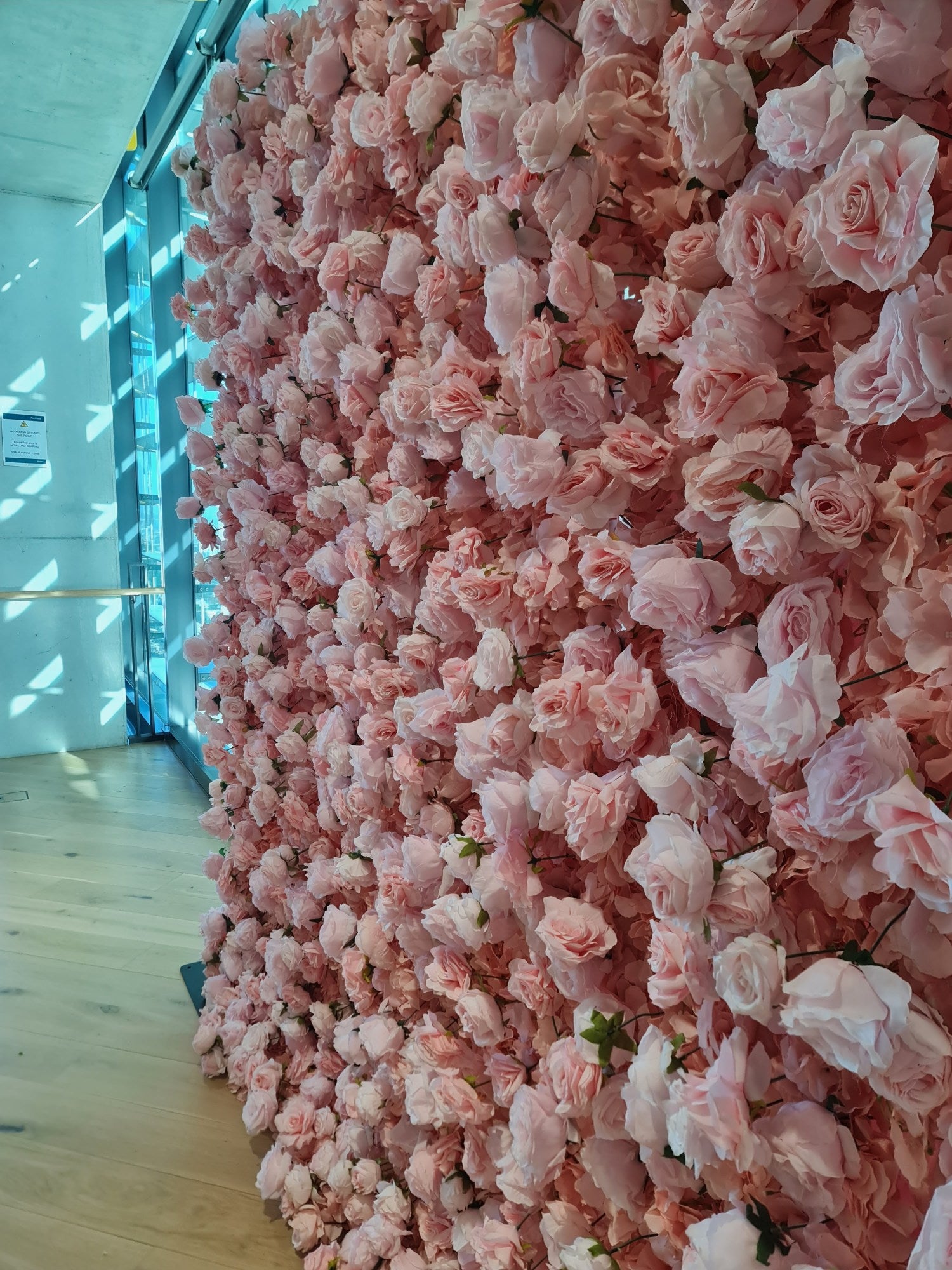 Romantic light pink flower wall backdrop hire Sydney wedding decoration