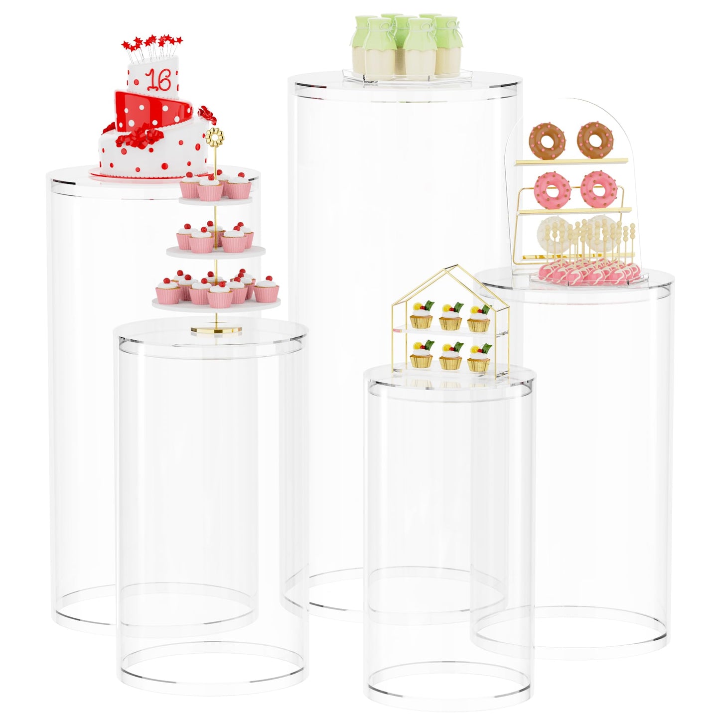 Transparent Acrylic Cake Stands Hire | Set of 3 Clear Displays