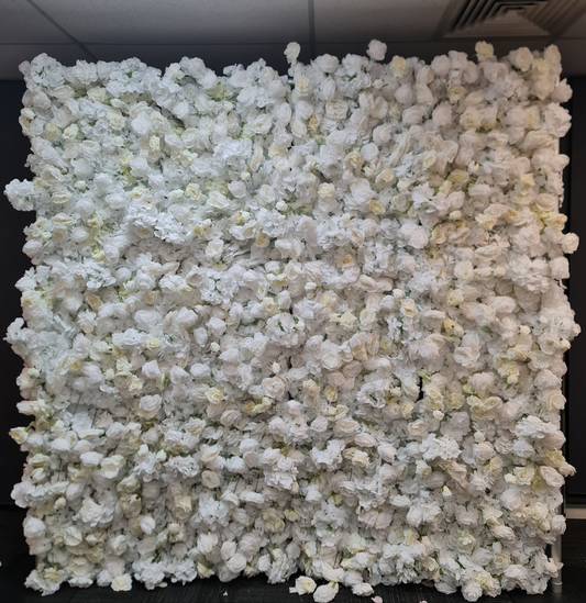 White & Off-White Flower Wall | 2.4m x 2.4m Elegant Backdrop Hire