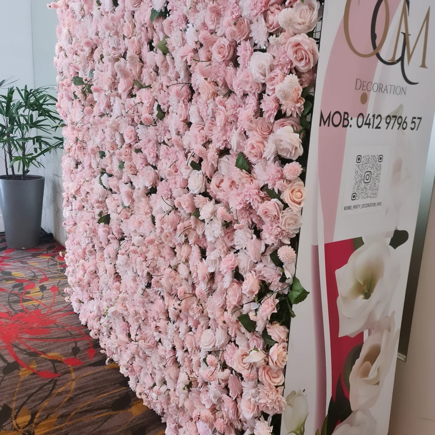 Charming Pink Flower Wall | 2m x 2m Romantic Backdrop Hire