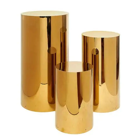 Gold Cylindrical Cake Stands Hire | Set of 3 Tiered Displays