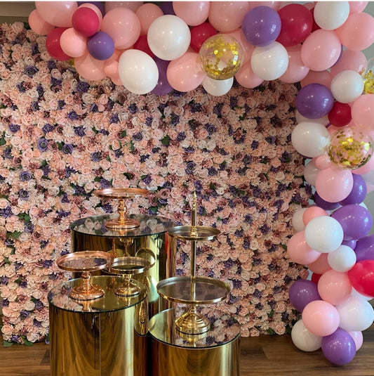 Purple & Pink Flower Wall | 2m x 2m Vibrant Backdrop Hire