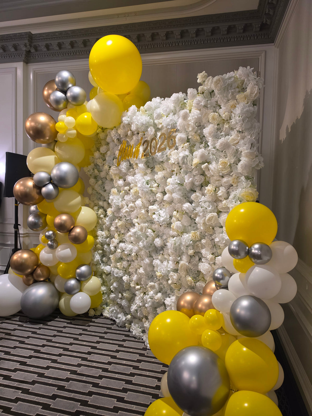 White & Off-White Flower Wall | 2.4m x 2.4m Elegant Backdrop Hire for Sydney wedding reception and event backdrop styling, pr