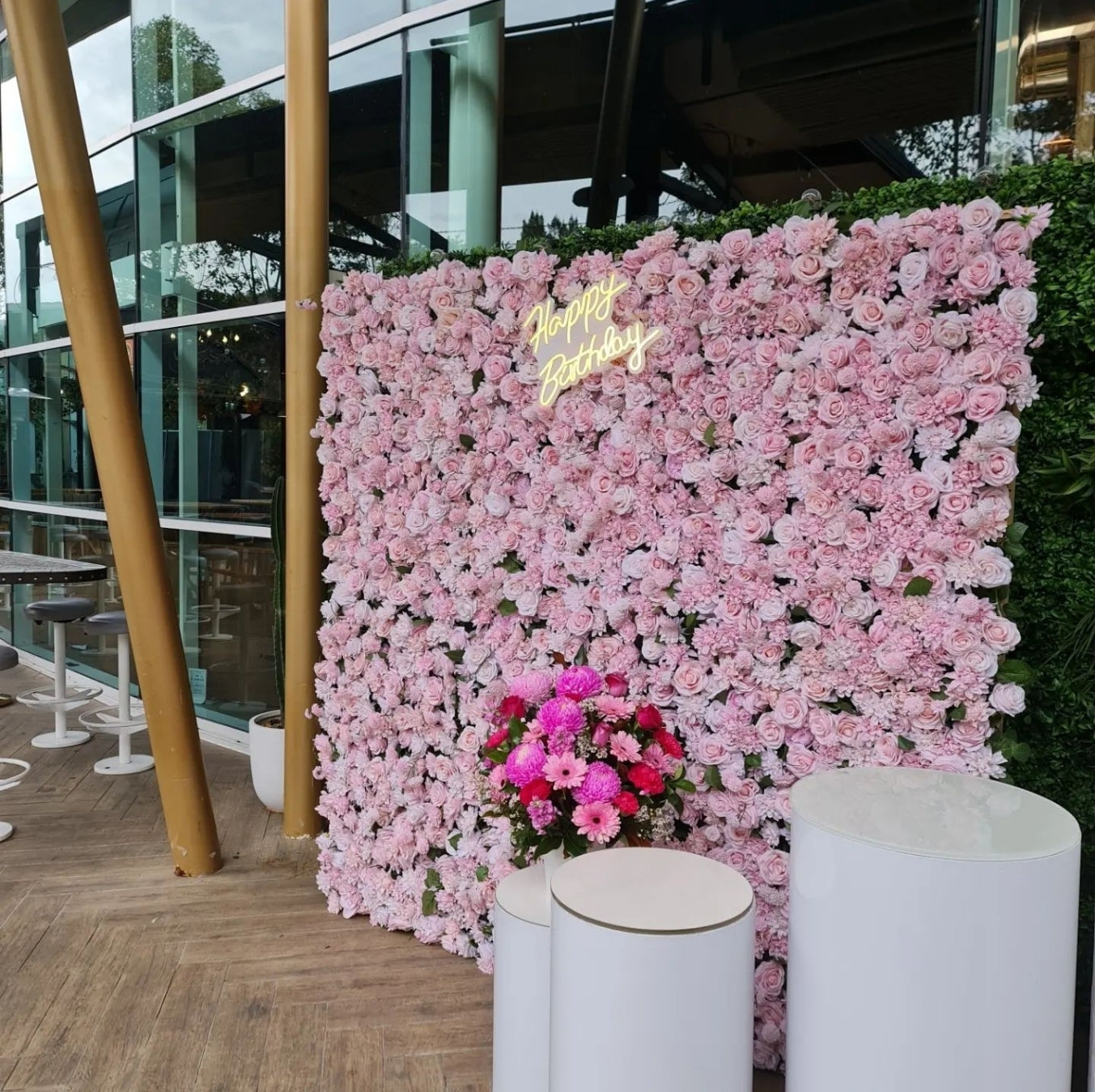 Charming Pink Flower Wall | 2m x 2m Romantic Backdrop Hire