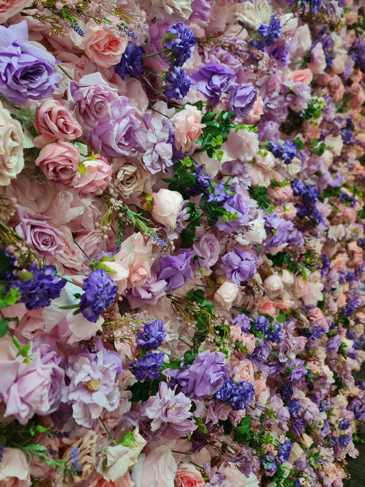 Vibrant Purple & Pink Mixed Flower Wall | 2.4m x 2.4m Backdrop Hire