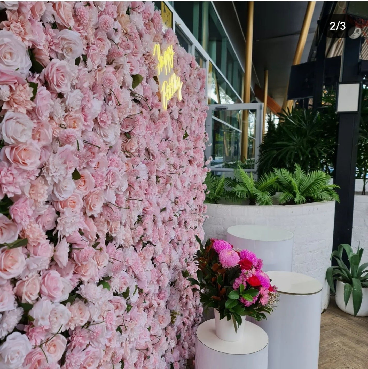 Charming Pink Flower Wall | 2m x 2m Romantic Backdrop Hire