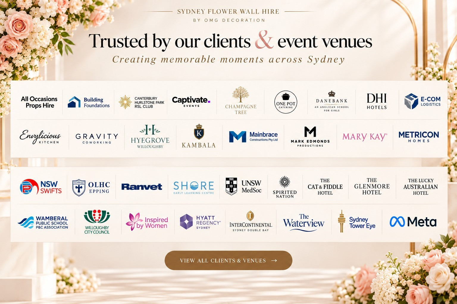 Our customers and event venues, including our complete customer logo collection